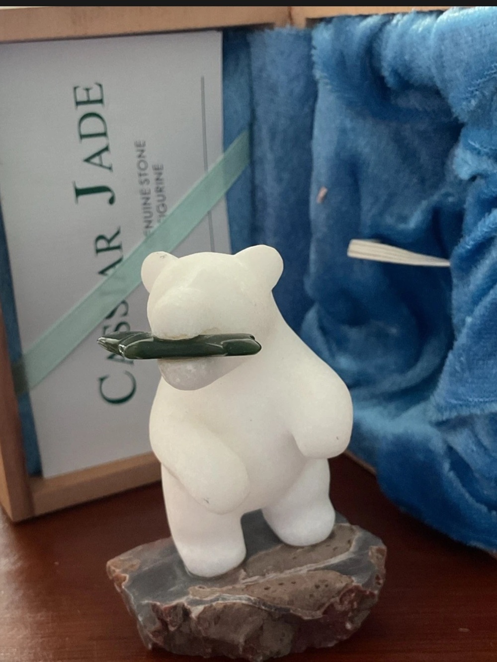 Cassiar Jade White Marble Bear w/2" Figurine~ Genuine Stone-Hand Carved ~ Boxed
